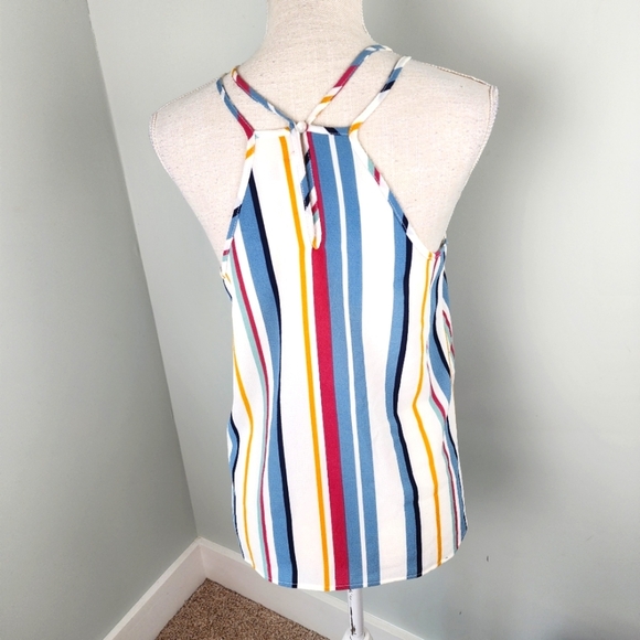 Pink Rose Striped Smocked Chest Line Spagetti Strap Top Size Small - Picture 5 of 8